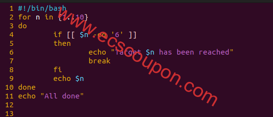 Bash For循环中断语句