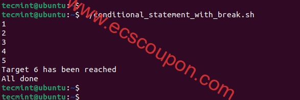 Bash For循环中断语句输出