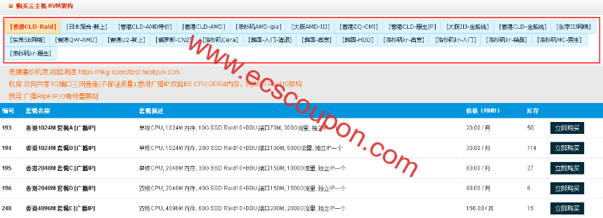 HostYun方案列表