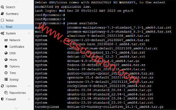 列出Proxmox容器镜像