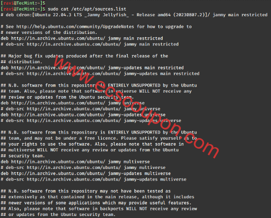 列出 /etc/apt/sources.list 文件