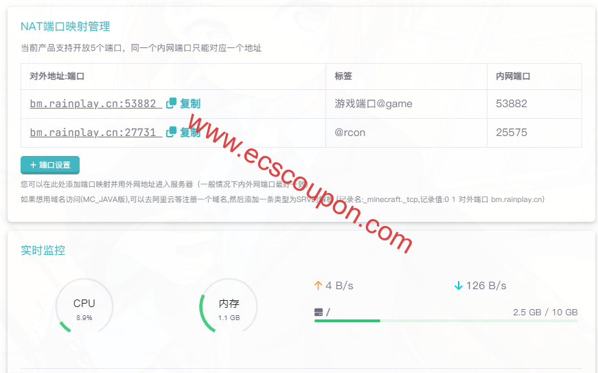 雨云端口设置