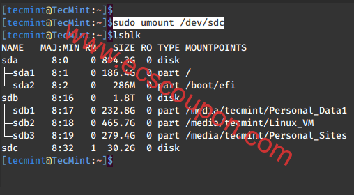 在Linux中卸载USB驱动器