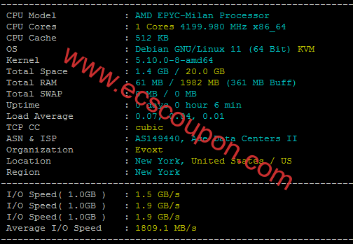 Evoxt纽约VPS测评:AMD EPYC Milan高硬件配置流媒体解锁强-趣云笔记