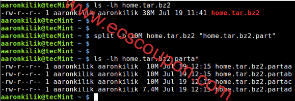 在Linux中将Tar文件拆分成几部分