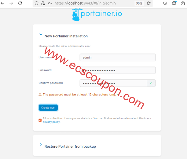 创建Portainer管理员帐户