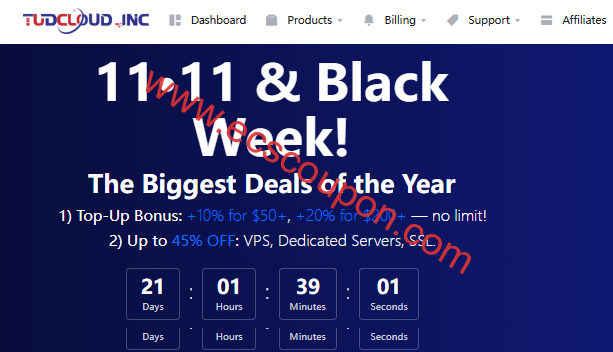 TudCloud双十一&黑五年度重磅特惠 美国/香港VPS永久5.5折-趣云笔记