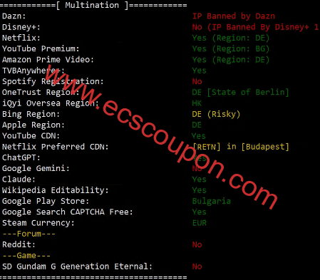 部分跨域流媒体解锁测试