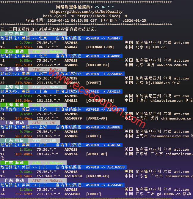 回程路由节点测试 