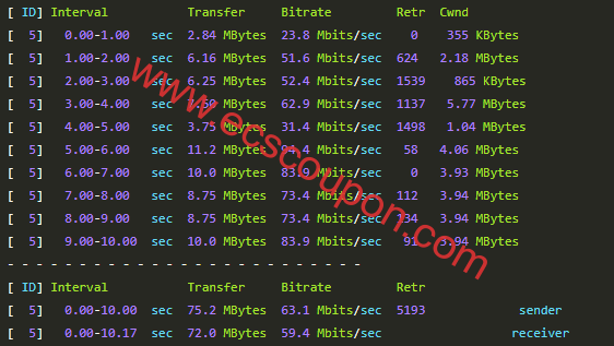 闲时广州移动机房iperf3测试